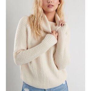 Garage Cream Soft Ribbed Cowl neck Sweater